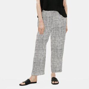 Eileen Fisher Size 3X Black & White Grid Textured Crepe Slouchy Cropped Pants